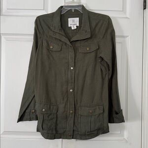 Artisan Ny 100% Linen Army Green Utility Jacket M